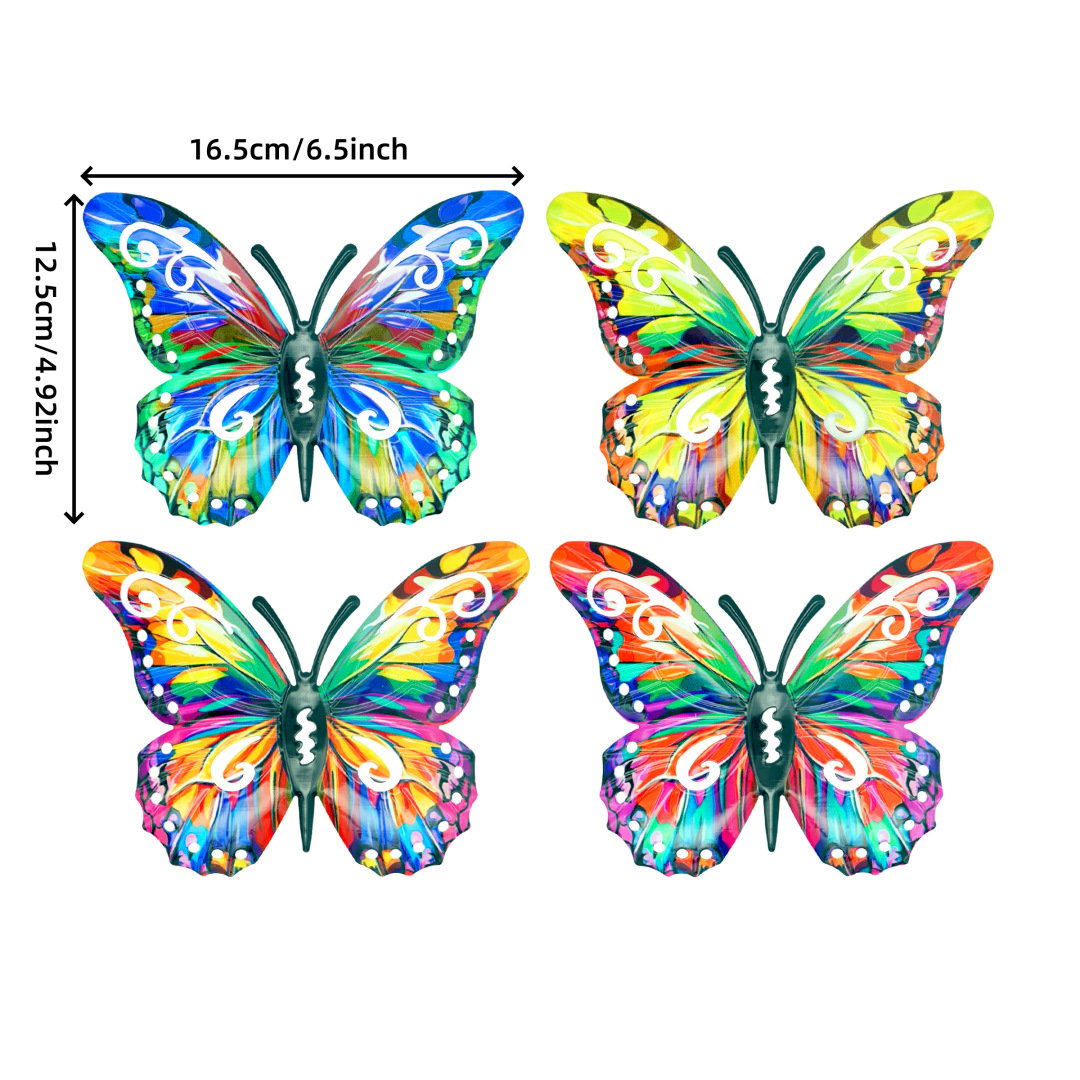 🦋4Pcs Butterfly Metal Wall Decor,Outdoor Hanging Wall Art Sculptures Decoration.