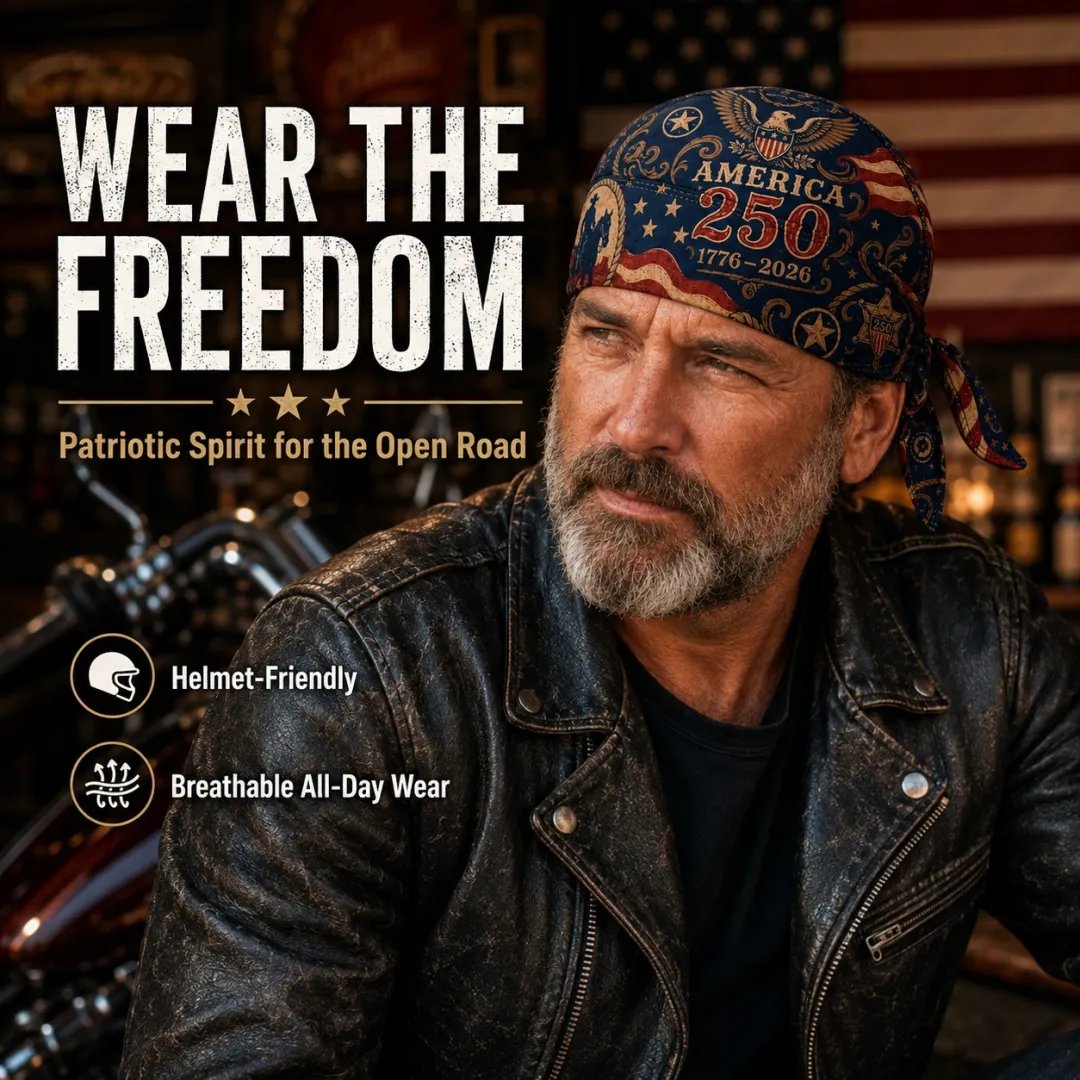 🔥LIMITED AMERICA 250 DESIGN — Cycling Pirate Hat / Biker Headwrap (Adjustable tie-back fit).