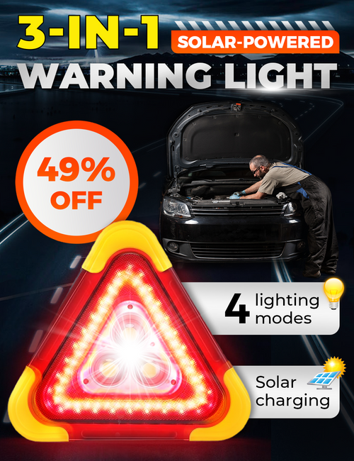 🔥2025 New Arrival🔥3-IN-1 Solar Emergency Triangle Warning Light at the Roadside.