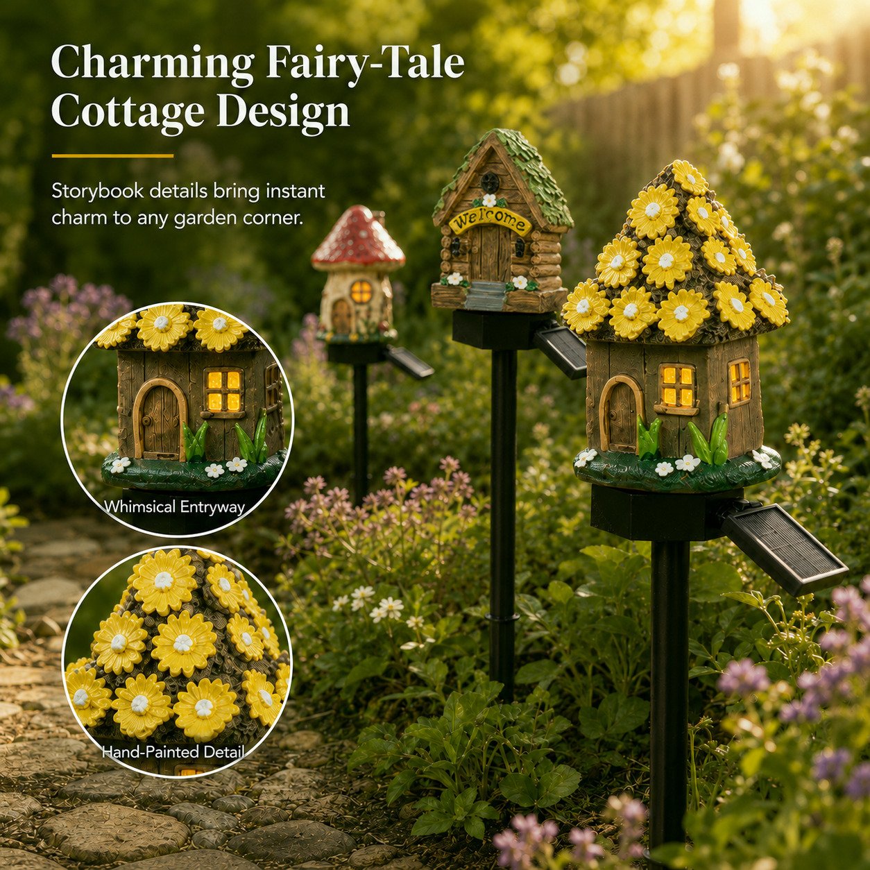 🍄Solar Fairy Tale Mushroom Cottage Garden Light – Whimsical Warm Glow for Paths, Patios & Flower Beds🌙(Buy More Save More).