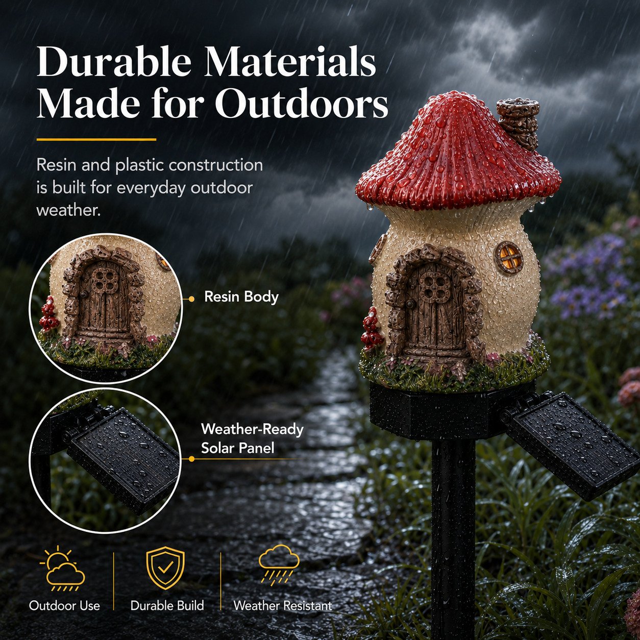🍄Solar Fairy Tale Mushroom Cottage Garden Light – Whimsical Warm Glow for Paths, Patios & Flower Beds🌙(Buy More Save More).