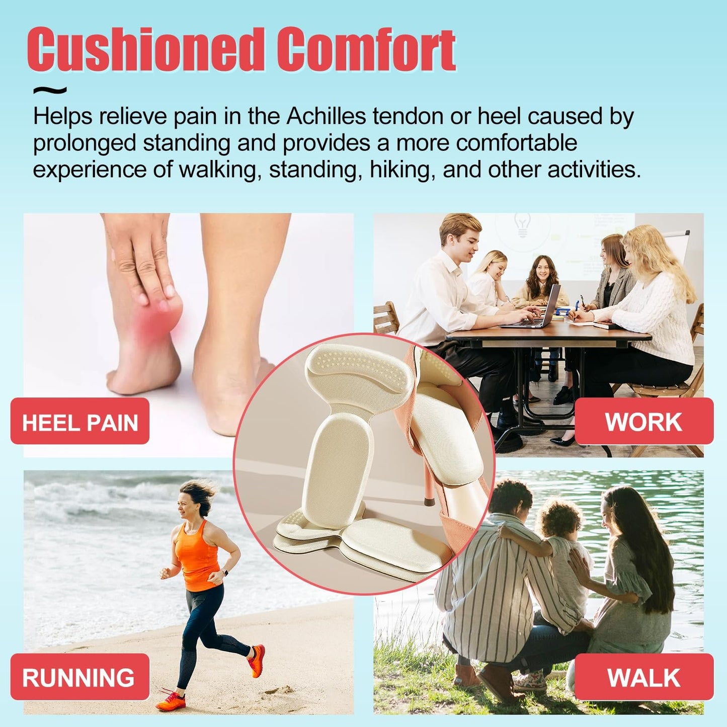 Anti-slip Heel Liners Soft Cushion Heel Protector Pads for Women Men Shoes.