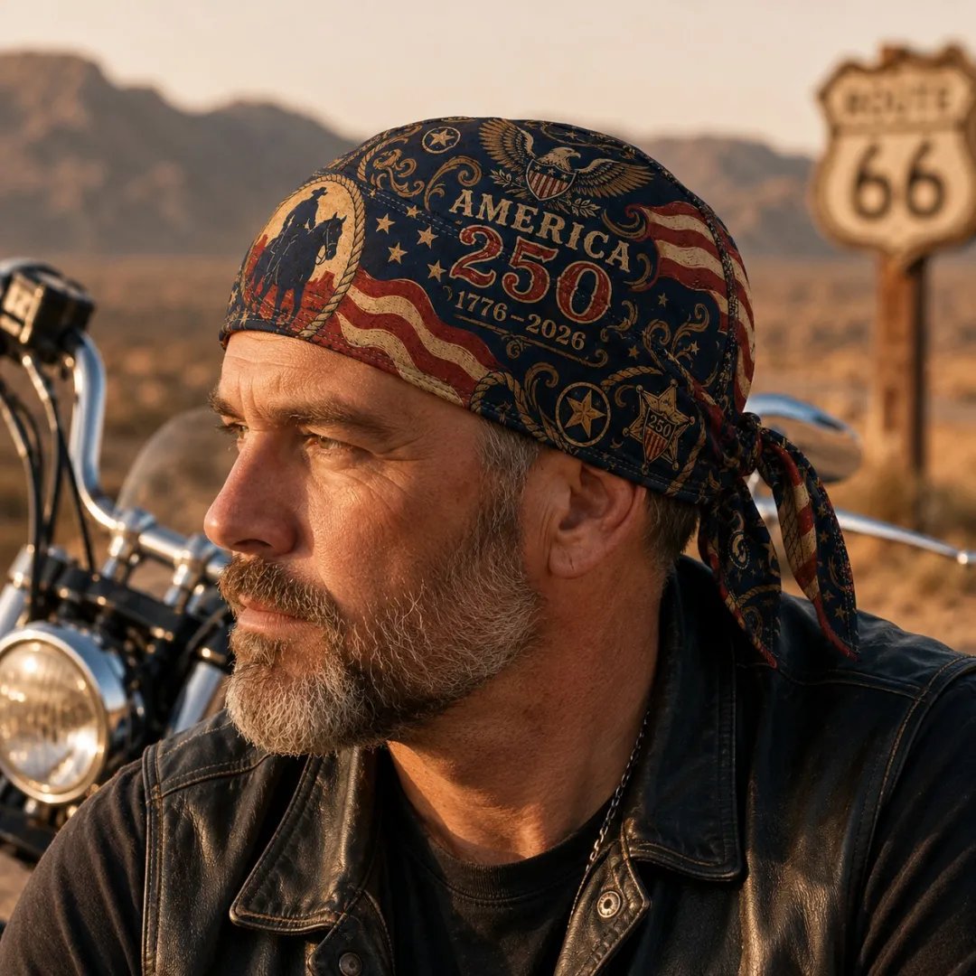 🔥LIMITED AMERICA 250 DESIGN — Cycling Pirate Hat / Biker Headwrap (Adjustable tie-back fit).