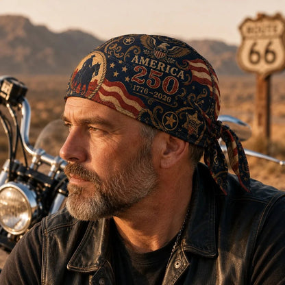 🔥LIMITED AMERICA 250 DESIGN — Cycling Pirate Hat / Biker Headwrap (Adjustable tie-back fit).