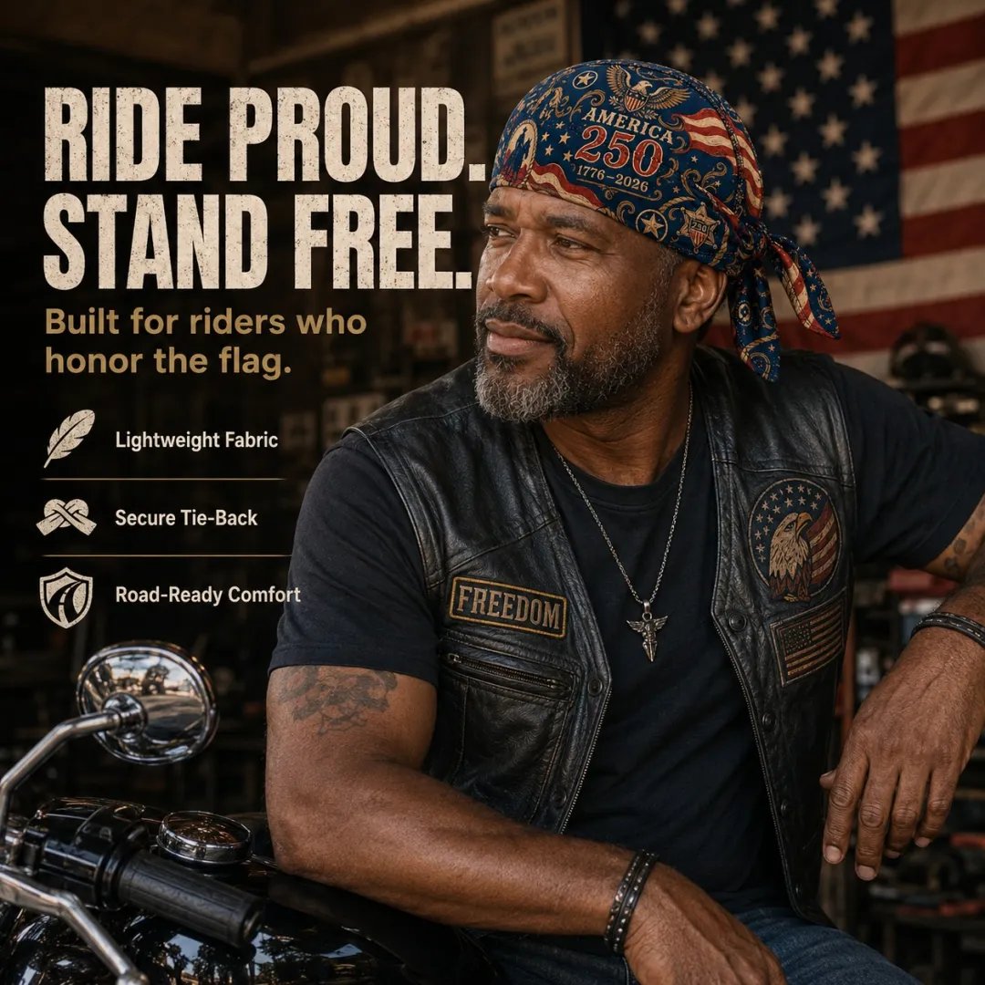 🔥LIMITED AMERICA 250 DESIGN — Cycling Pirate Hat / Biker Headwrap (Adjustable tie-back fit).