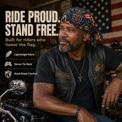 🔥LIMITED AMERICA 250 DESIGN — Cycling Pirate Hat / Biker Headwrap (Adjustable tie-back fit).