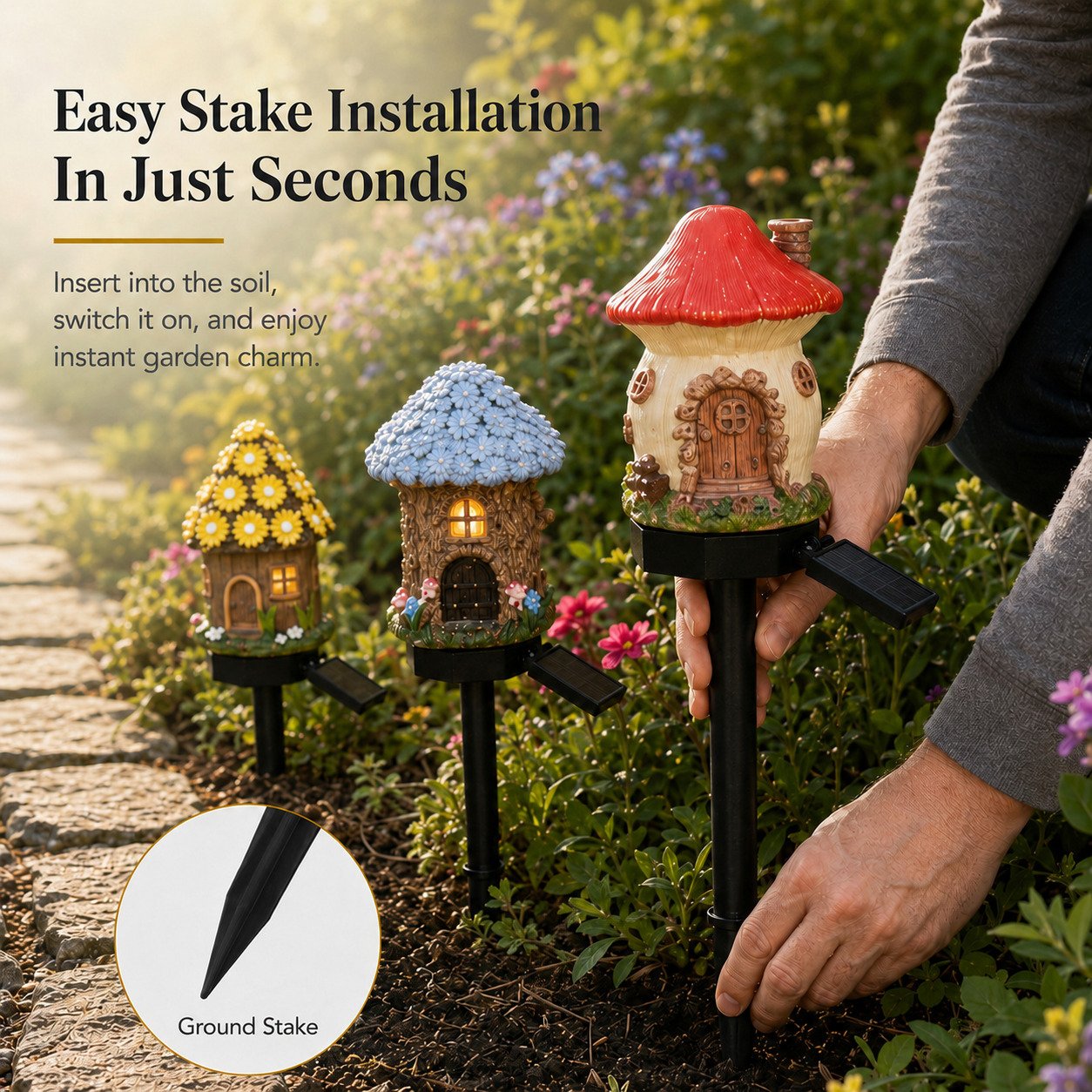🍄Solar Fairy Tale Mushroom Cottage Garden Light – Whimsical Warm Glow for Paths, Patios & Flower Beds🌙(Buy More Save More).