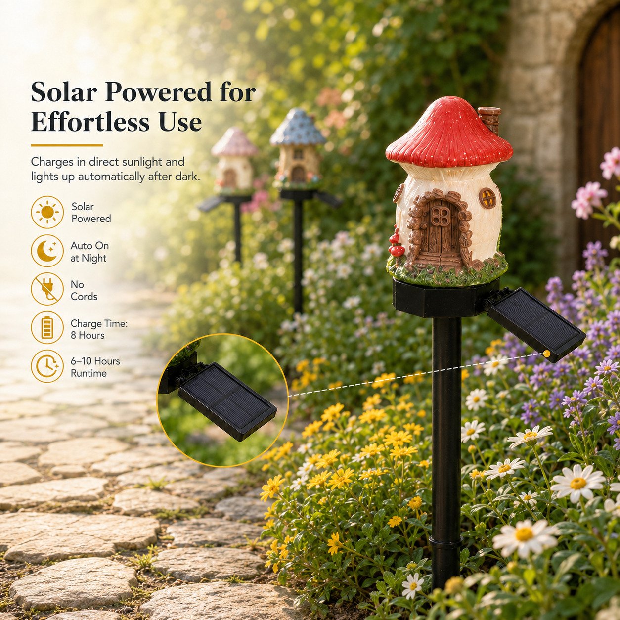 🍄Solar Fairy Tale Mushroom Cottage Garden Light – Whimsical Warm Glow for Paths, Patios & Flower Beds🌙(Buy More Save More).