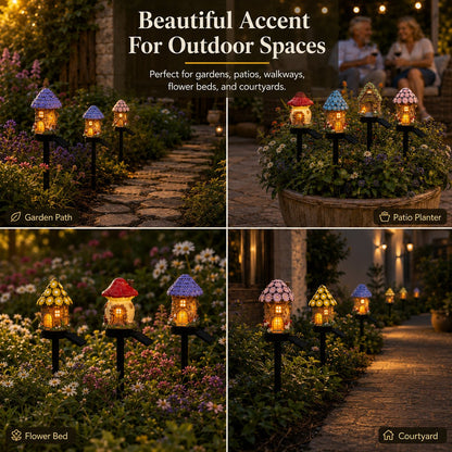 🍄Solar Fairy Tale Mushroom Cottage Garden Light – Whimsical Warm Glow for Paths, Patios & Flower Beds🌙(Buy More Save More).