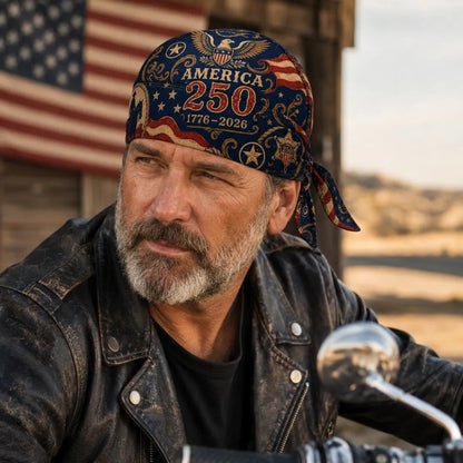 🔥LIMITED AMERICA 250 DESIGN — Cycling Pirate Hat / Biker Headwrap (Adjustable tie-back fit).