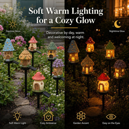 🍄Solar Fairy Tale Mushroom Cottage Garden Light – Whimsical Warm Glow for Paths, Patios & Flower Beds🌙(Buy More Save More).