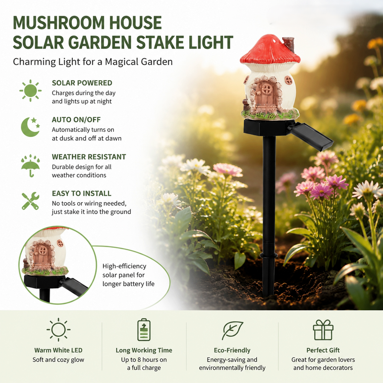 🍄Solar Fairy Tale Mushroom Cottage Garden Light – Whimsical Warm Glow for Paths, Patios & Flower Beds🌙(Buy More Save More).
