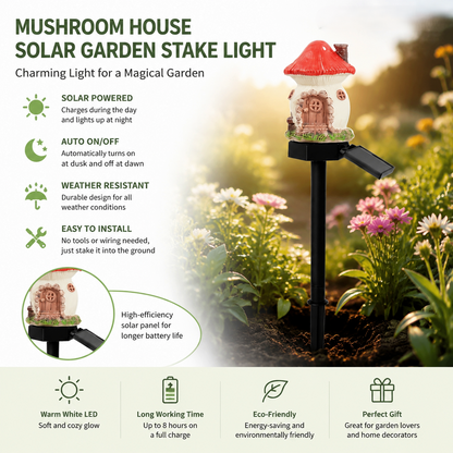 🍄Solar Fairy Tale Mushroom Cottage Garden Light – Whimsical Warm Glow for Paths, Patios & Flower Beds🌙(Buy More Save More).
