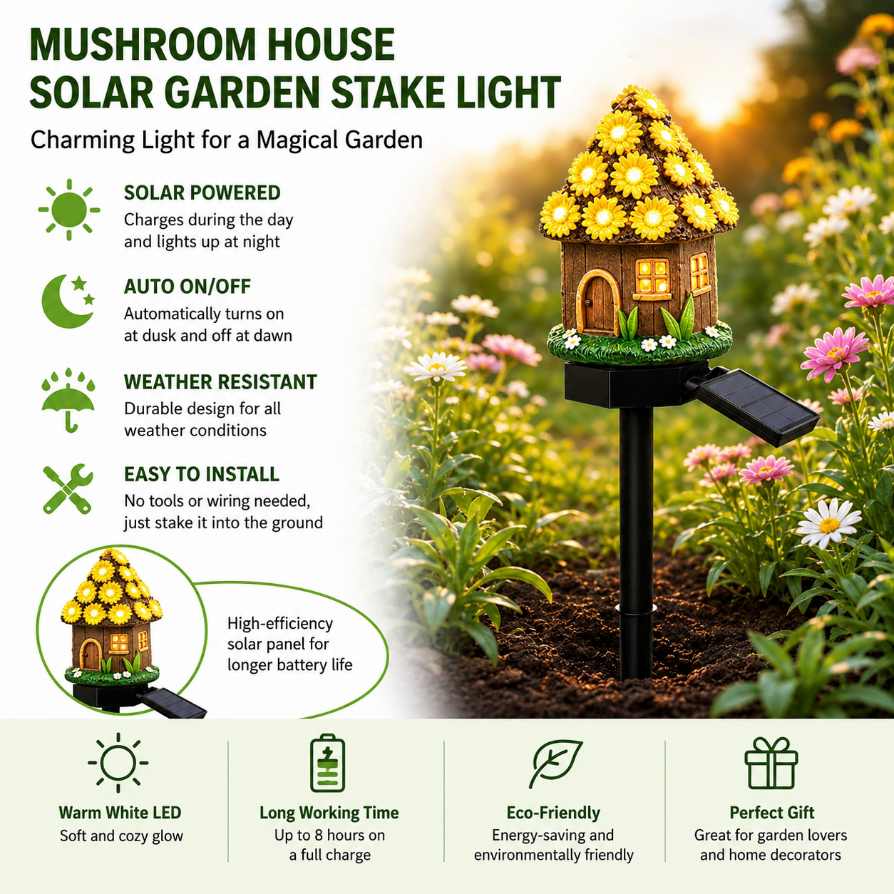 🍄Solar Fairy Tale Mushroom Cottage Garden Light – Whimsical Warm Glow for Paths, Patios & Flower Beds🌙(Buy More Save More).