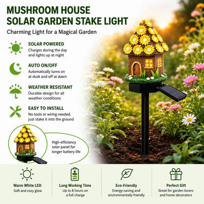 🍄Solar Fairy Tale Mushroom Cottage Garden Light – Whimsical Warm Glow for Paths, Patios & Flower Beds🌙(Buy More Save More).