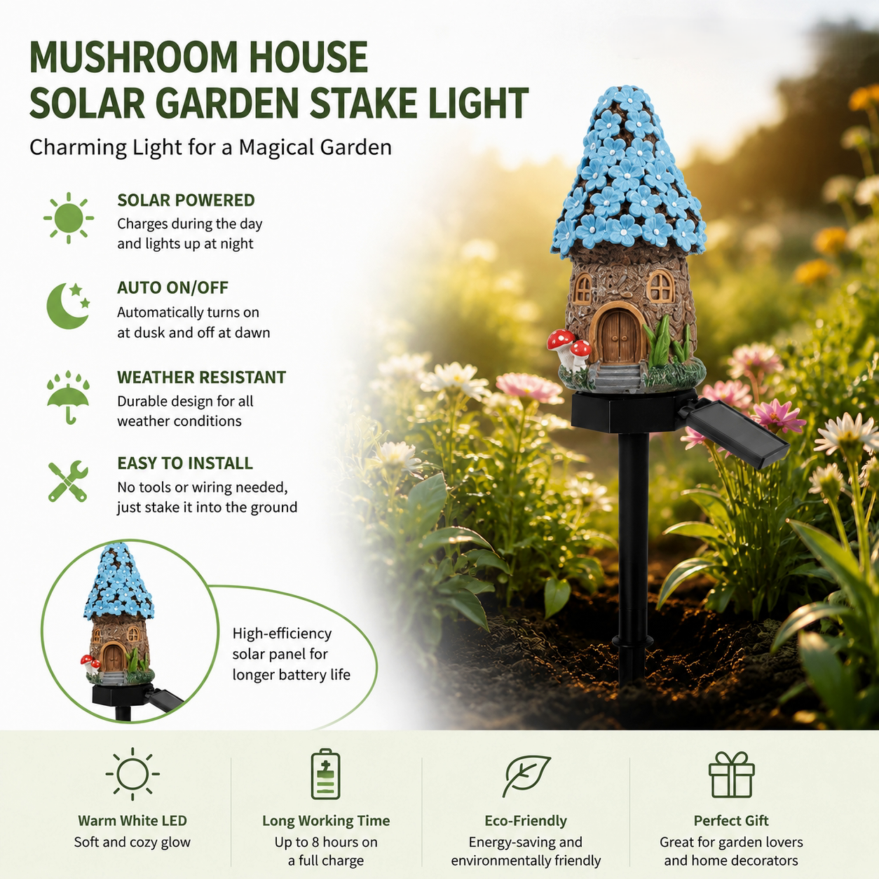 🍄Solar Fairy Tale Mushroom Cottage Garden Light – Whimsical Warm Glow for Paths, Patios & Flower Beds🌙(Buy More Save More).