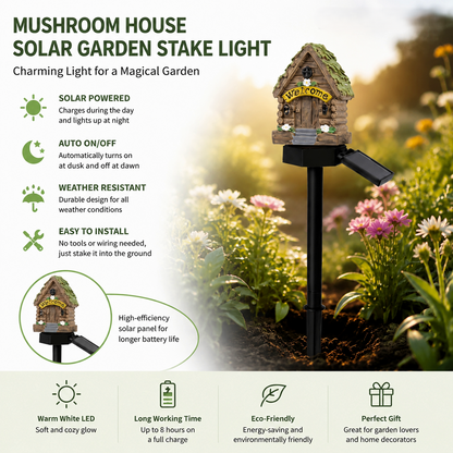🍄Solar Fairy Tale Mushroom Cottage Garden Light – Whimsical Warm Glow for Paths, Patios & Flower Beds🌙(Buy More Save More).