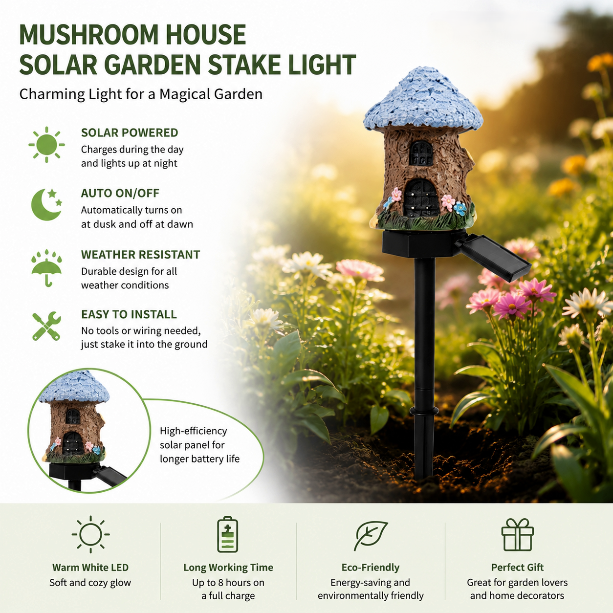 🍄Solar Fairy Tale Mushroom Cottage Garden Light – Whimsical Warm Glow for Paths, Patios & Flower Beds🌙(Buy More Save More).