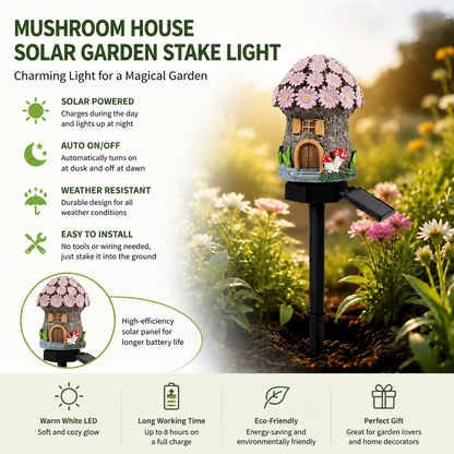 🍄Solar Fairy Tale Mushroom Cottage Garden Light – Whimsical Warm Glow for Paths, Patios & Flower Beds🌙(Buy More Save More).