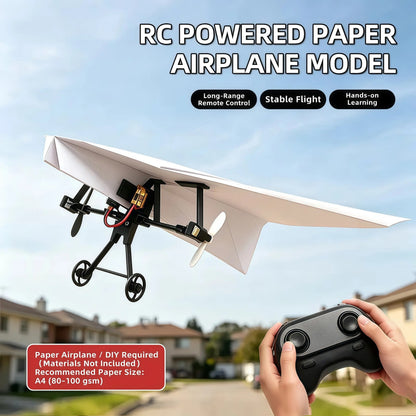 Power-Up RC Paper Airplane Kit with Gyro Stabilizer – DIY Electric Remote Control Plane with Dual Propellers, Lightweight Foldable Flying STEM Toy.