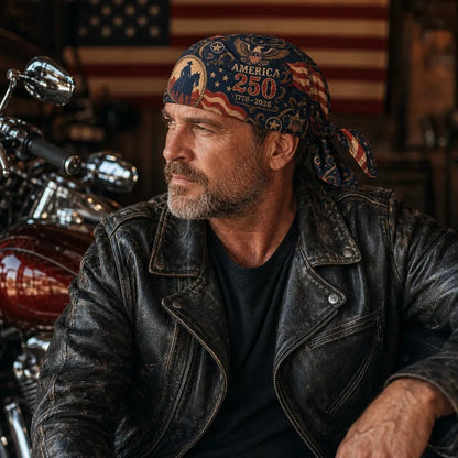 🔥LIMITED AMERICA 250 DESIGN — Cycling Pirate Hat / Biker Headwrap (Adjustable tie-back fit).