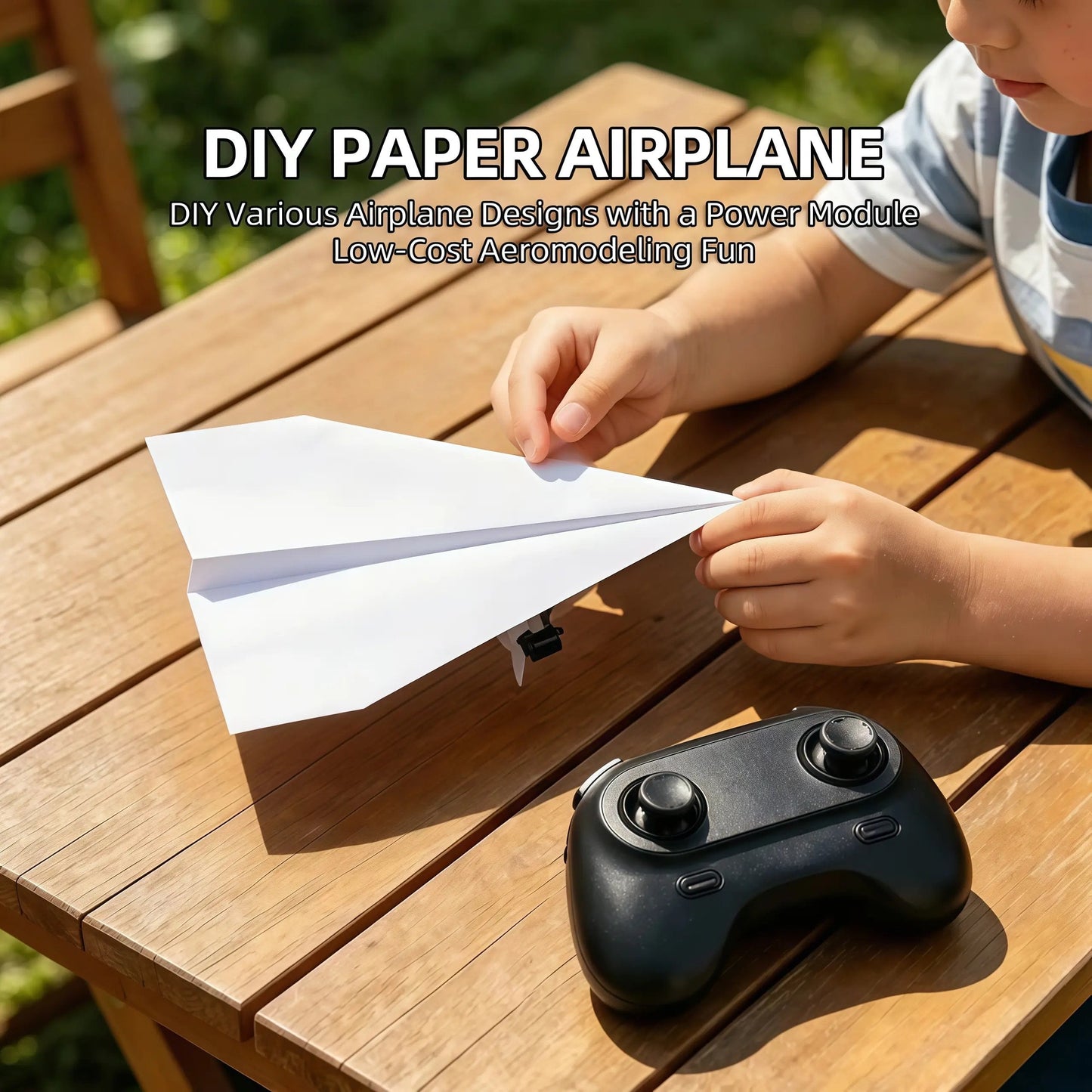 Power-Up RC Paper Airplane Kit with Gyro Stabilizer – DIY Electric Remote Control Plane with Dual Propellers, Lightweight Foldable Flying STEM Toy.