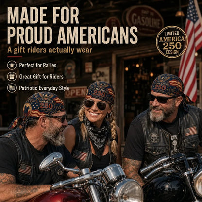 🔥LIMITED AMERICA 250 DESIGN — Cycling Pirate Hat / Biker Headwrap (Adjustable tie-back fit).