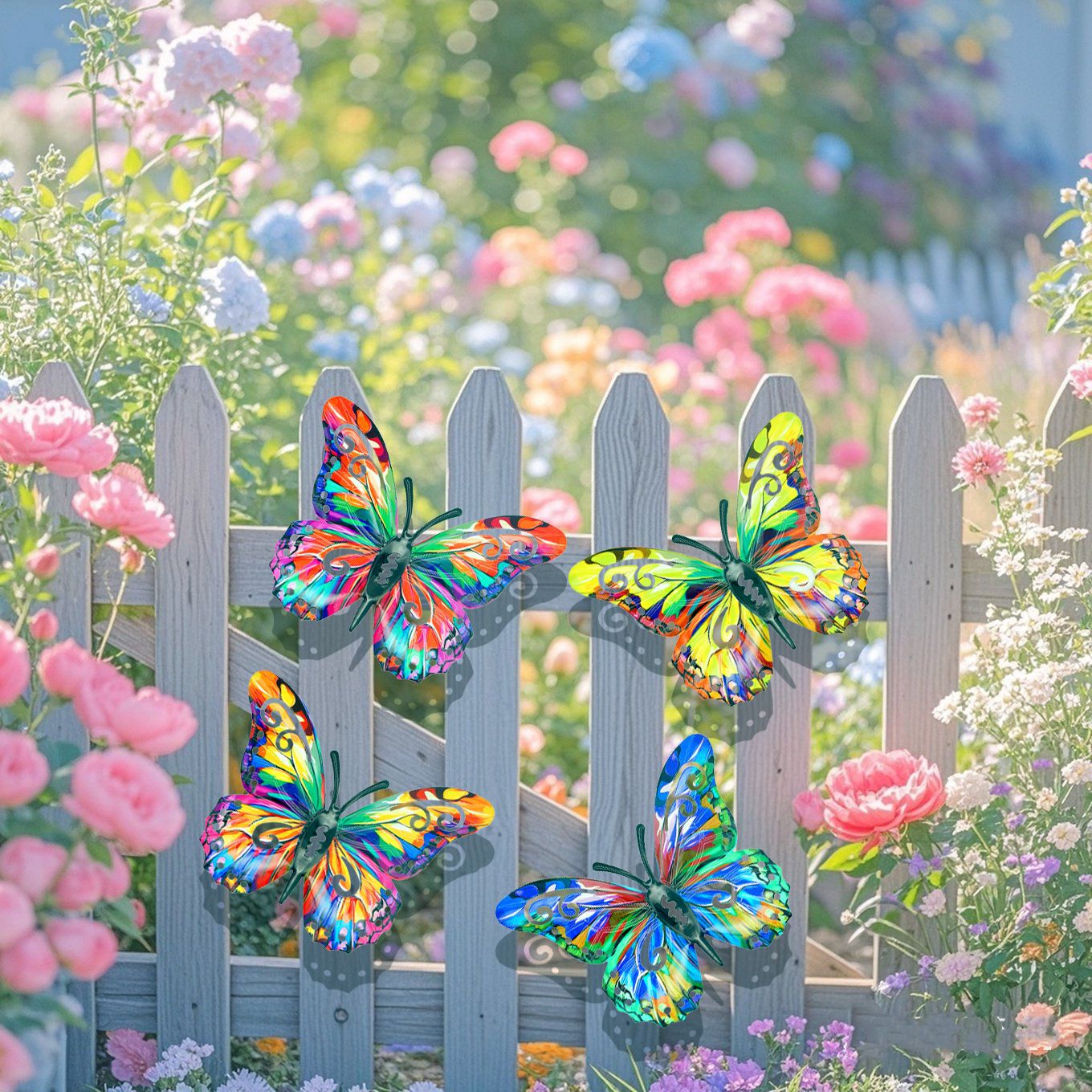 🦋4Pcs Butterfly Metal Wall Decor,Outdoor Hanging Wall Art Sculptures Decoration.