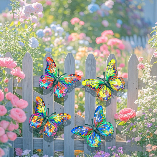 🦋4Pcs Butterfly Metal Wall Decor,Outdoor Hanging Wall Art Sculptures Decoration.