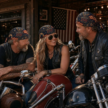 🔥LIMITED AMERICA 250 DESIGN — Cycling Pirate Hat / Biker Headwrap (Adjustable tie-back fit).