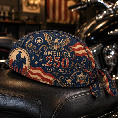 🔥LIMITED AMERICA 250 DESIGN — Cycling Pirate Hat / Biker Headwrap (Adjustable tie-back fit).
