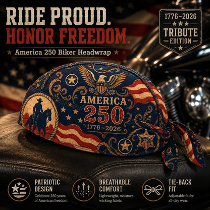 🔥LIMITED AMERICA 250 DESIGN — Cycling Pirate Hat / Biker Headwrap (Adjustable tie-back fit).