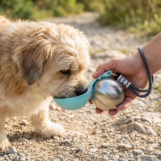 2-in-1 Dog Travel Water Bottle – Leakproof Stainless Steel Bottle with Silicone Bowl.